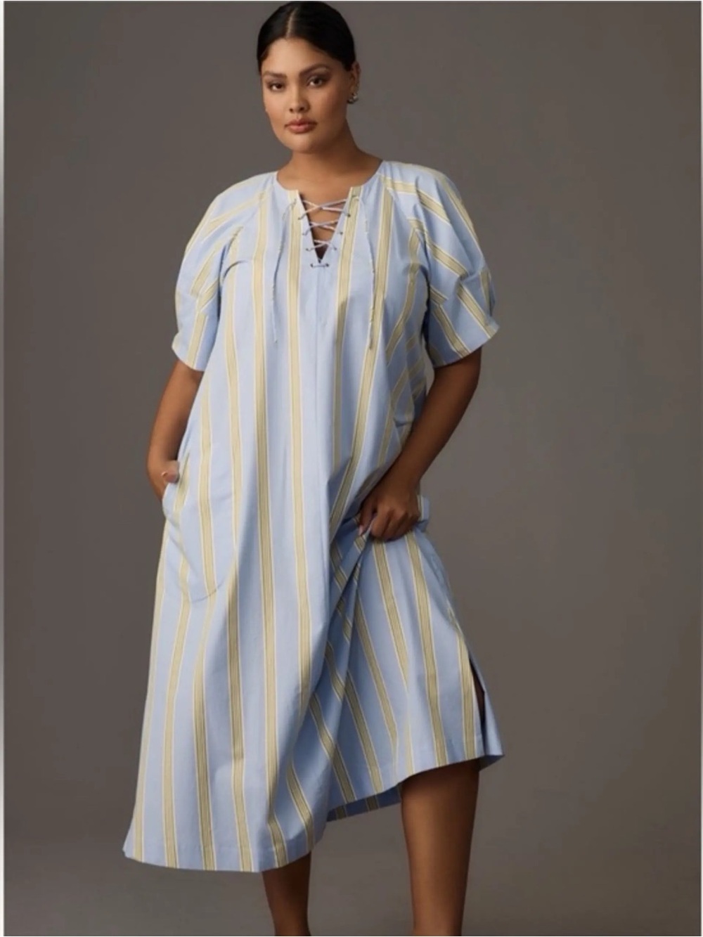 Anthropologie | Maeve short sleeve crossover v neck midi dress size medium - Picture 2 of 7